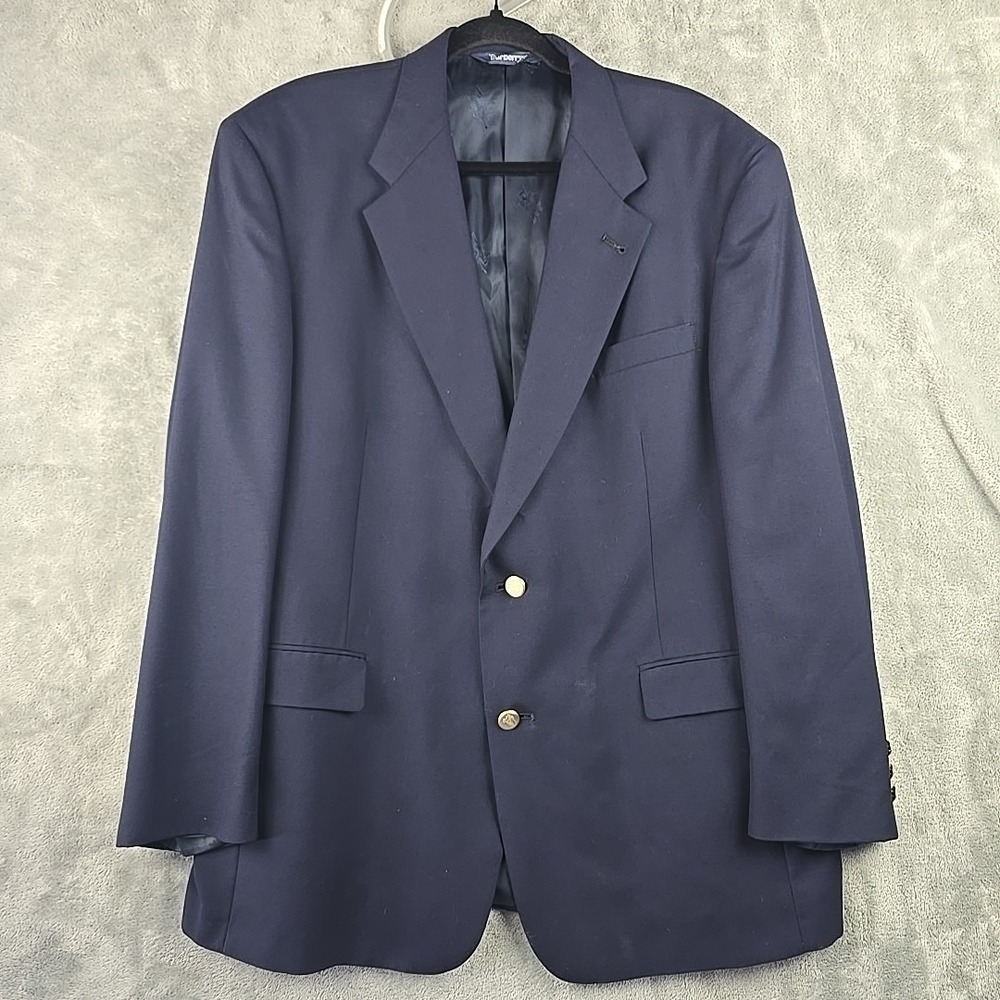 Vintage Burberrys Gold Button Blazer Sport Coat Mens Size 44R Navy Blue Wool
